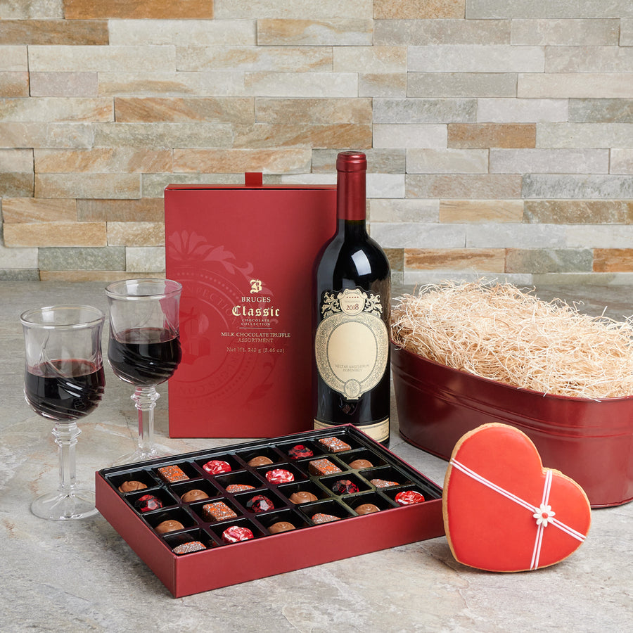 Two Hearts Come Together Gift Set, Valentine's Day gifts, chocolate gifts, wine gifts
