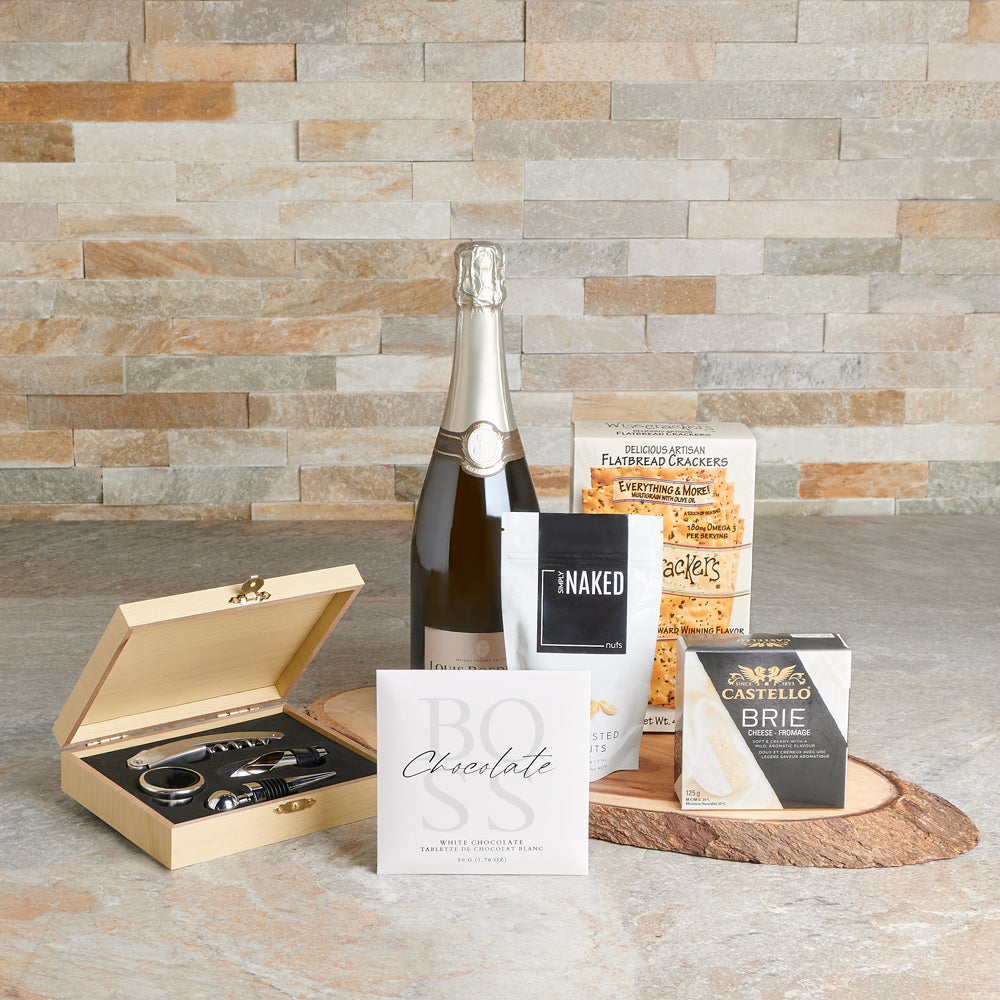 Champagne &amp; Snack Medley, champagne gift, champagne, gourmet gift, gourmet, sparkling wine, sparkling wine gift