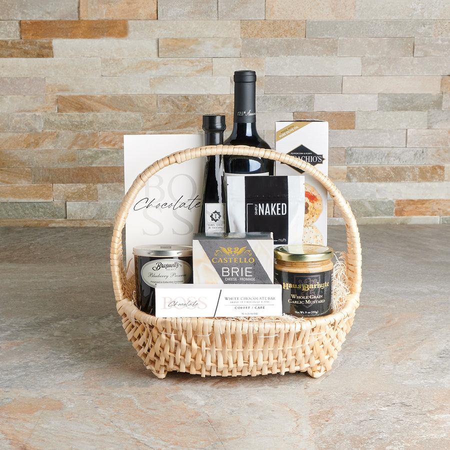 Nuts & Wine Gift Basket, gourmet gift, gourmet, wine gift, wine