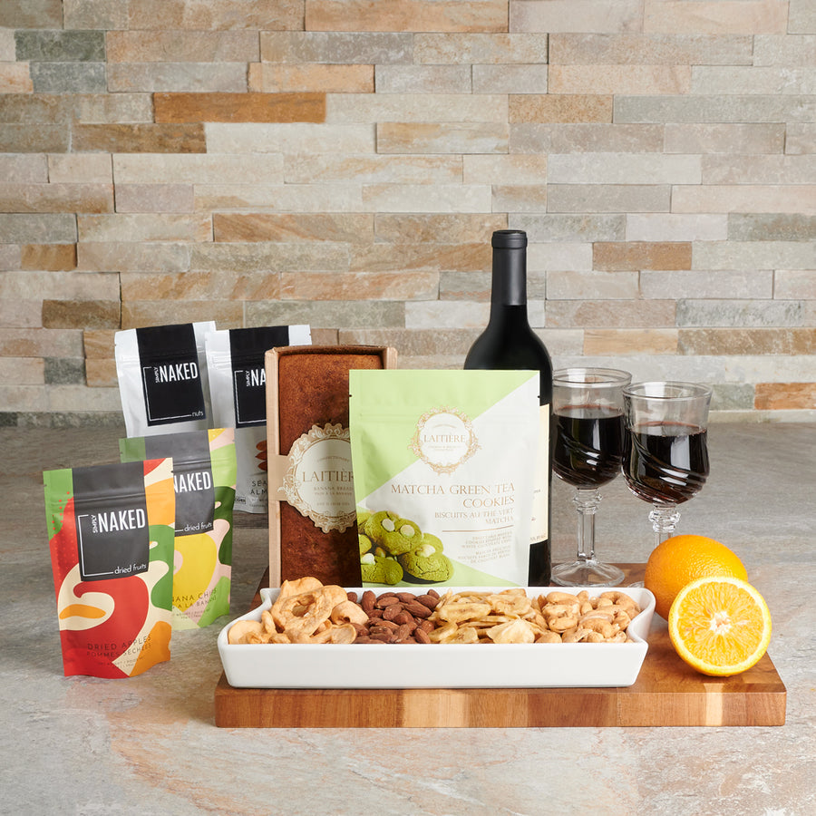 Classic Wine & Gourmet Spread, gourmet gift, gourmet, wine gift, wine, fruit gift, fruit, dried fruit & nuts gift, dried fruit & nuts, Set 25305-2022