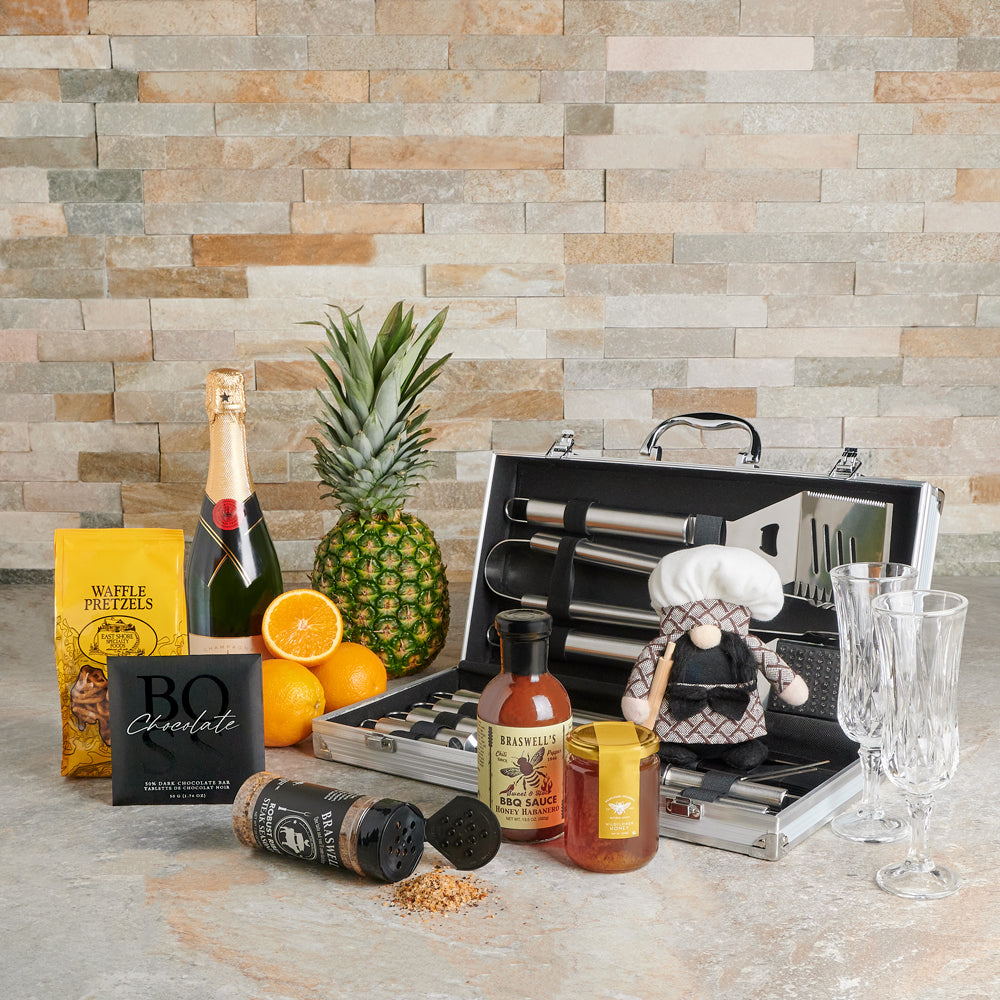 BBQ Celebration Gift Basket, bbq gift, bbq, barbecue gift, barbecue, grilling gift, grilling, champagne gift, champagne, sparkling wine gift, sparkling wine