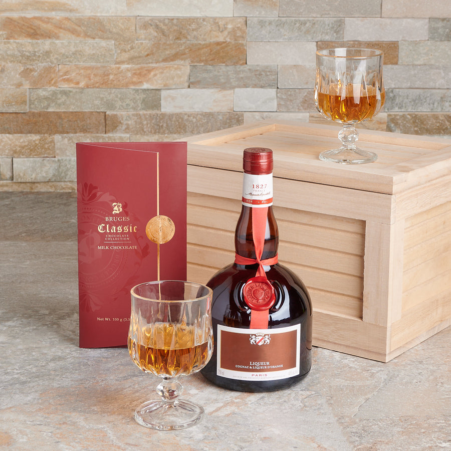 Cherish Every Day Gift Crate, liquor gift, liquor, glassware gift, chocolate gift, chocolate