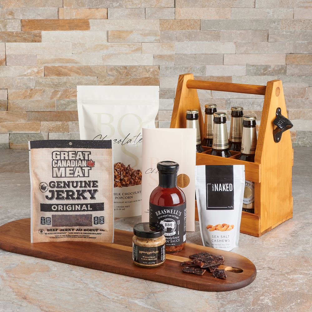 Chill Day Gift Basket, gourmet, gourmet gift, beer, beer gift, snacks, snacking gift basket