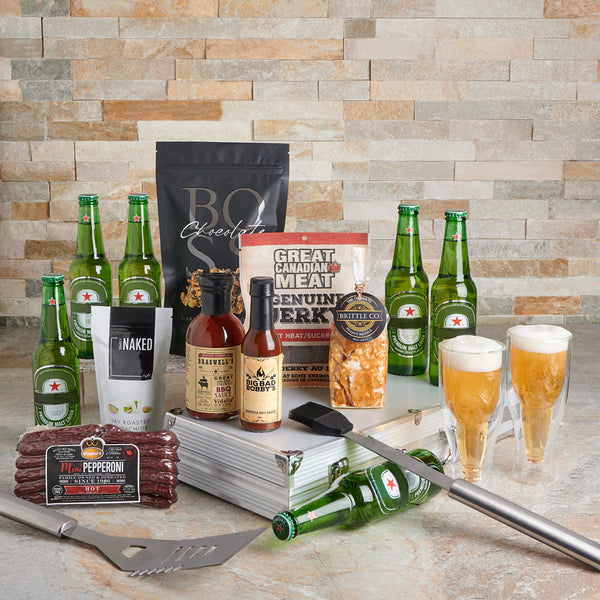 Smokin’ Grill Gift Set with Beer, gift baskets, gourmet gifts, gifts, beer gift, beer, bbq, barbecue, grilling, grilling gift, barbecue gift, bbq gift, grill gift, grill