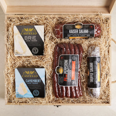 The Premium Rustic Meat & Cheese Gift Crate, gift crates, cheese, salami