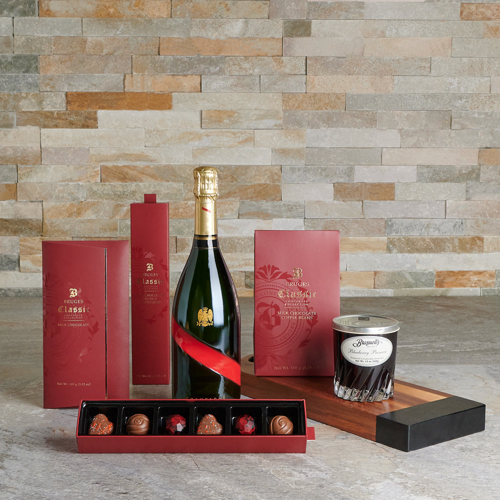 Green Meadows Chocolate & Champagne Gift Set, gourmet gift, champagne gift, sparkling wine gift, chocolate gift