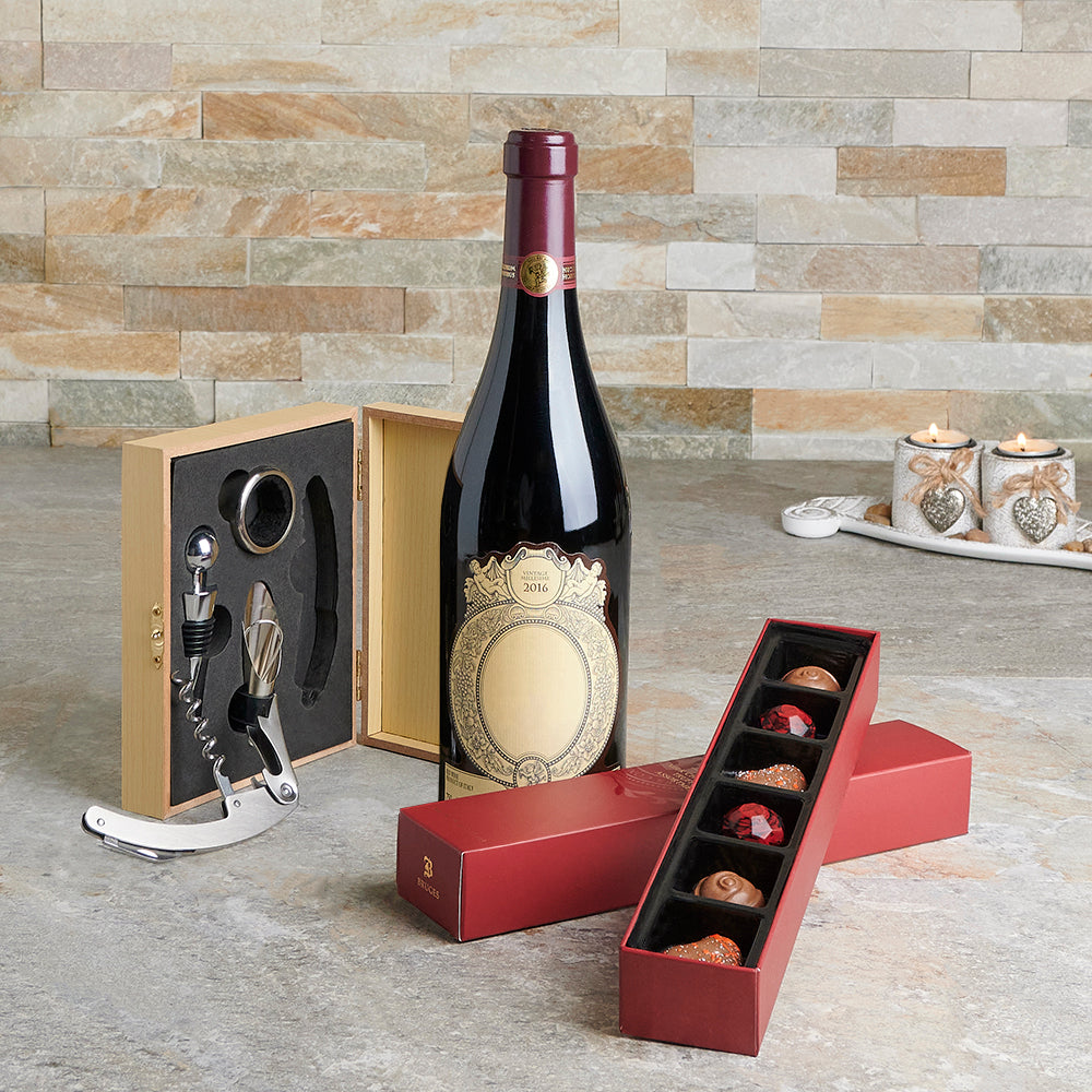 Chocolate & Wine Gift of Love, wine gift, chocolate gift, wine, chocolate, wine pairing, romantic gift