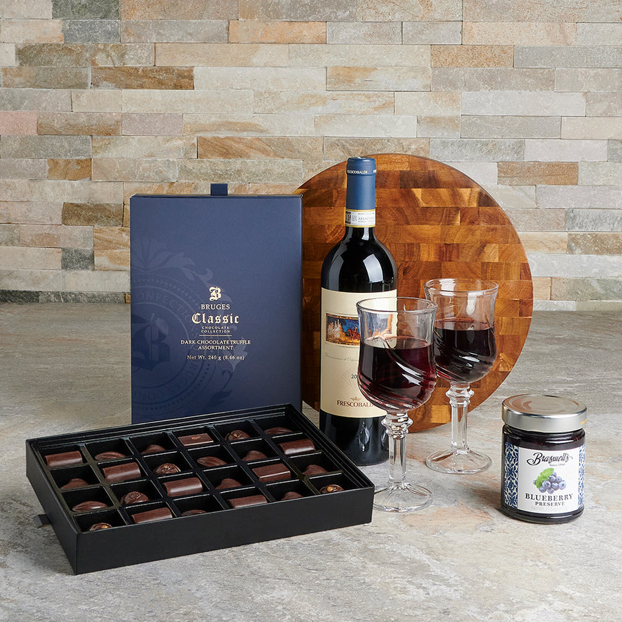 Ultimate Chocolate & Wine Gift Basket, wine gift, chocolate gift, wine, chocolate, romantic gift, wine pairing gift
