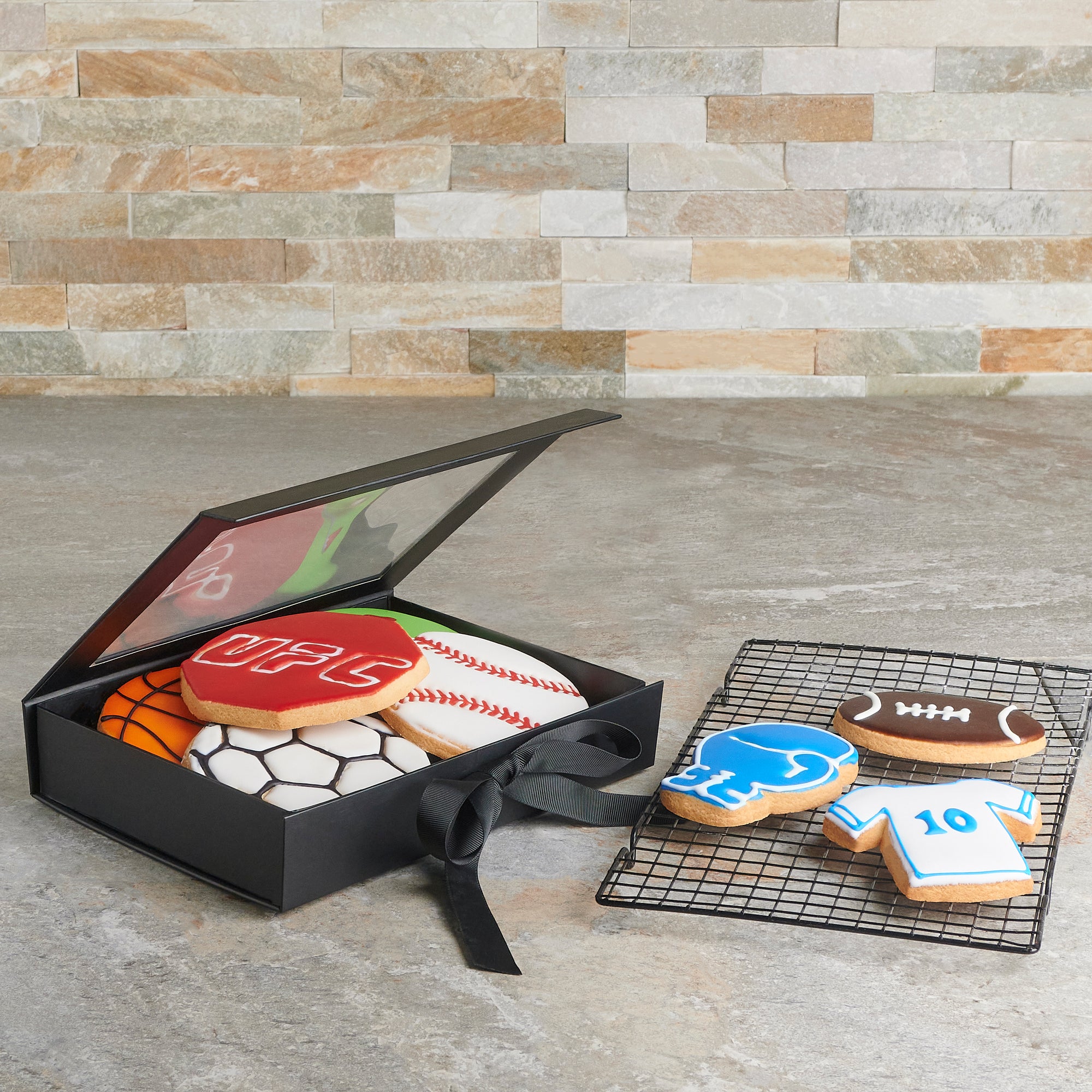 The Gourmet Sports Cookie Gift Box, gourmet gift, cookie gift, cookies, sports, sports gift, themed cookie gift