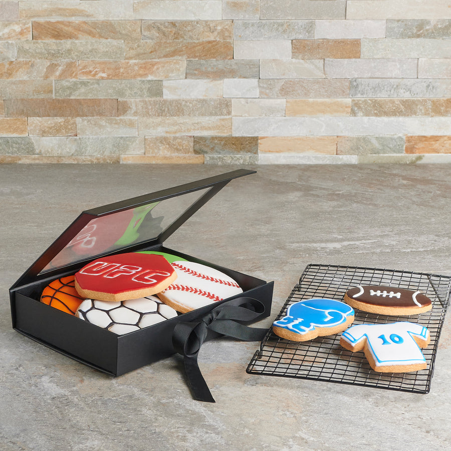 The Gourmet Sports Cookie Gift Box, gourmet gift, cookie gift, cookies, sports, sports gift, themed cookie gift