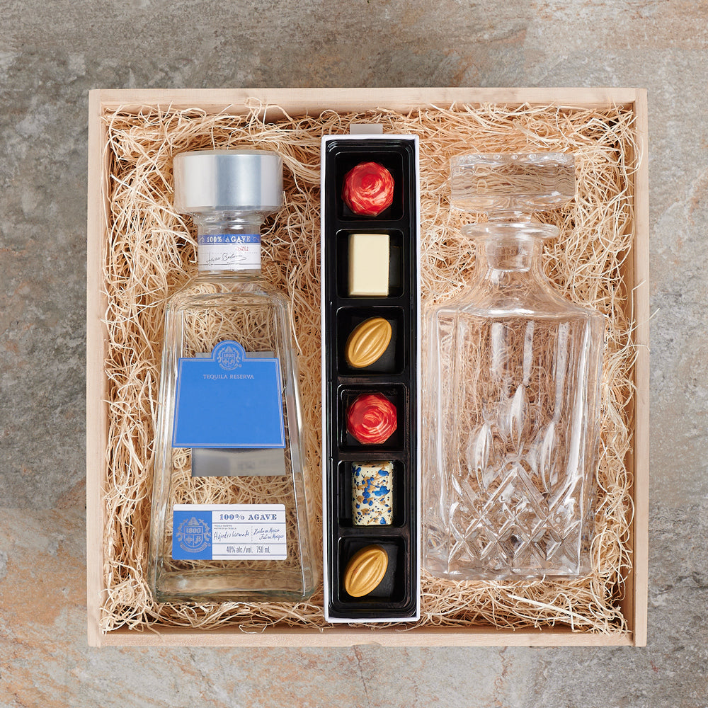 Simply Grand Liquor and Truffle Box, liquor gift, chocolate gift, liquor, chocolate, decanter gift, decanter