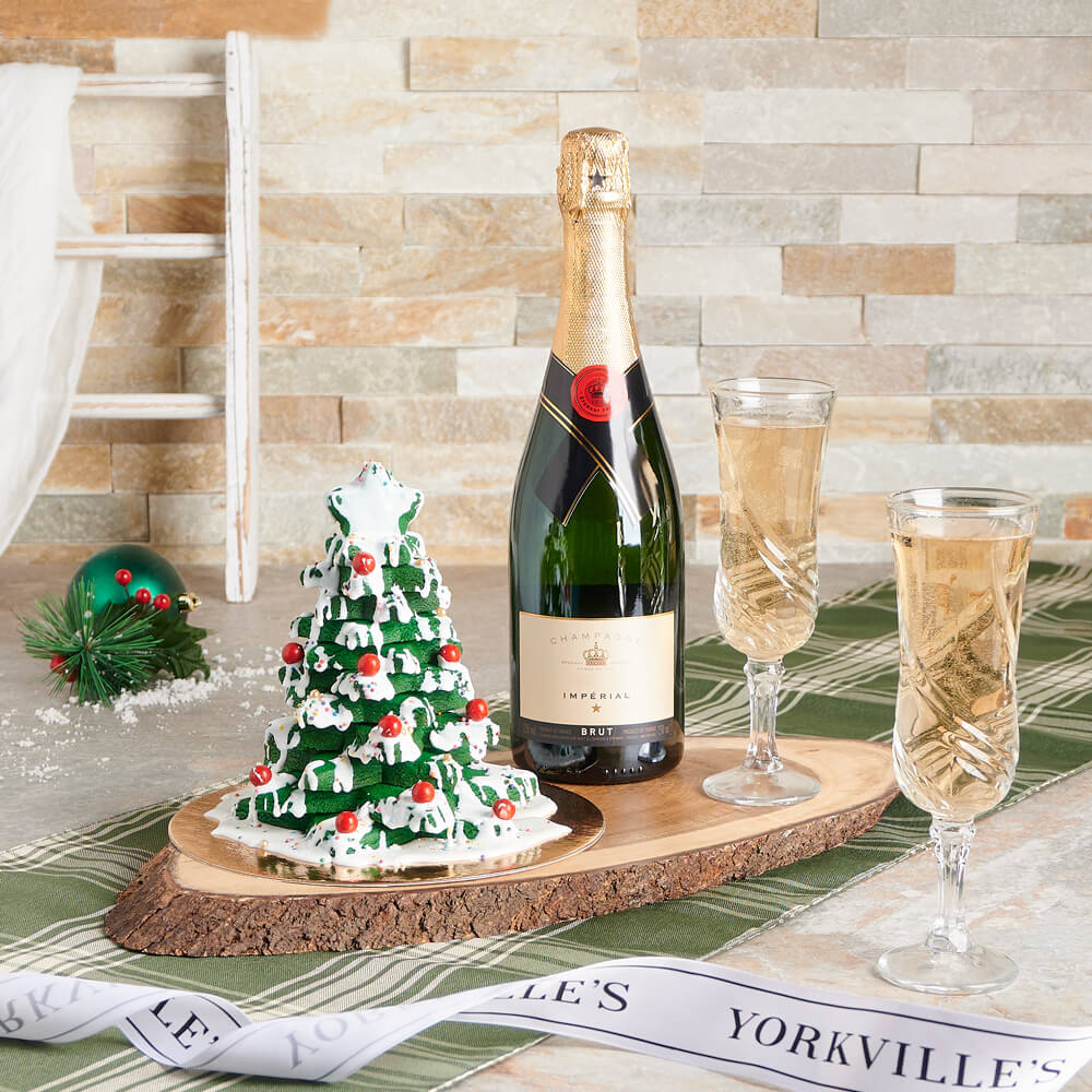 Merry & Bright Christmas Basket, champagne gift baskets, Christmas gift baskets, gourmet gift baskets, christmas gift, christmas, holiday gift, holiday, sparkling wine gift, sparkling wine, cookie gift, cookie