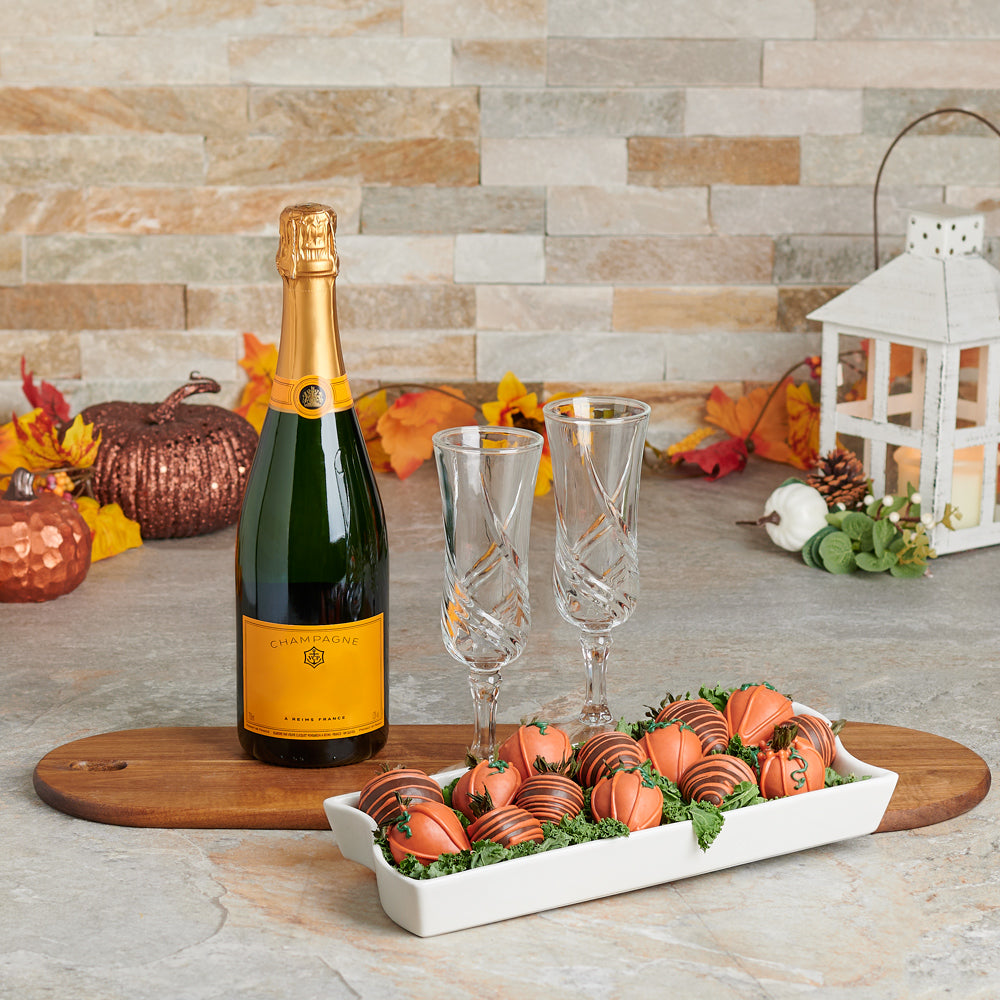 Pumpkin Patch & Champagne Gift Set, Halloween Gifts, Fall Gifts, Chocolate-dipped strawberries, halloween gift, halloween, fall gift, fall, champagne gift, champagne, sparkling wine gift, sparkling wine, gourmet gift, gourmet