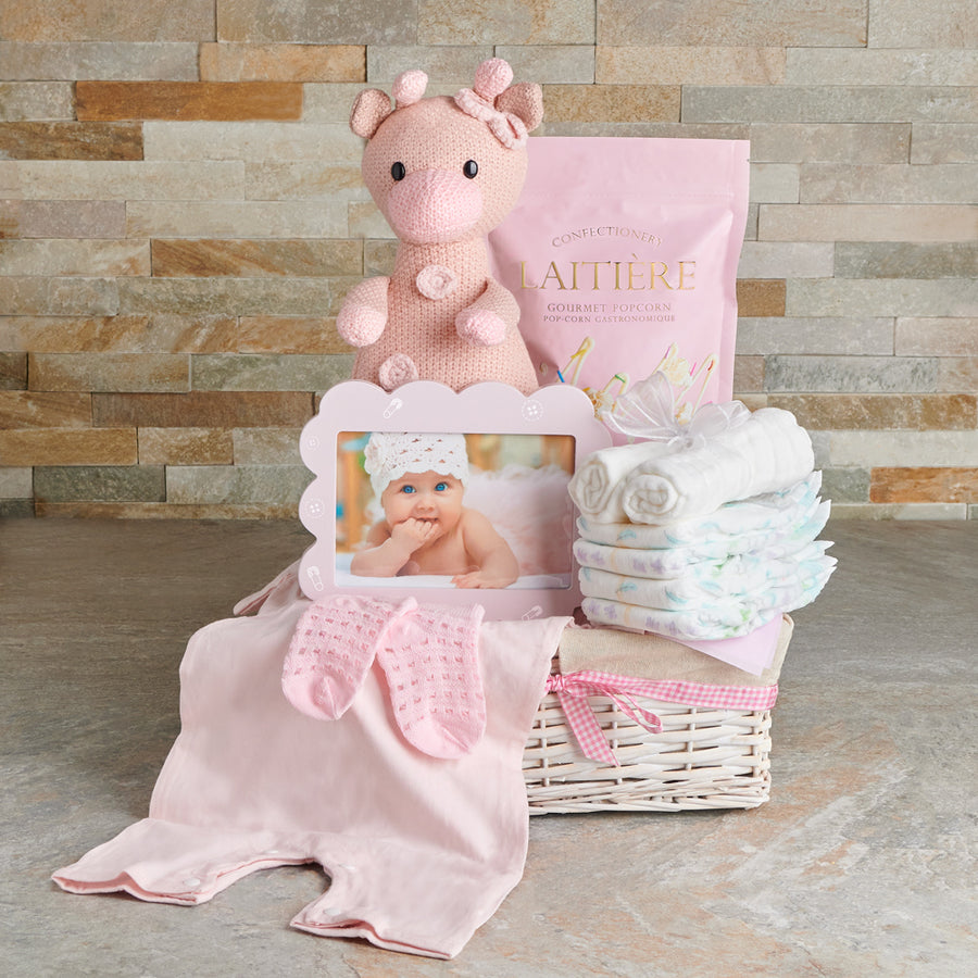 Bedtime Snuggles Pink Baby Basket, baby gift, baby, baby girl gift, baby girl, baby shower gift, baby shower