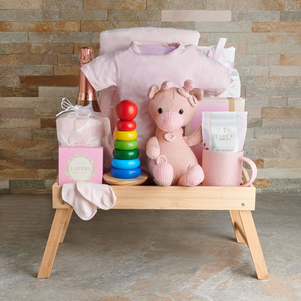 Baby Girl Luxury Comfort Set with Champagne, baby gift, baby, baby girl gift, baby girl, baby shower gift, baby shower, sparkling wine gift, sparkling wine, champagne gift, champagne