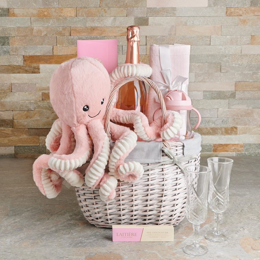 Champagne & Chocolate Baby Gift Basket, baby gift, baby, baby boy gift, baby boy, baby shower gift, baby shower, sparkling wine gift, sparkling wine, champagne gift, champagne, Set 25522-2022