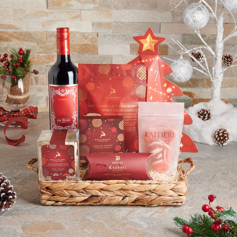 The Cheerful Holiday Wine &amp; Chocolate Gift Set, christmas gift, christmas, holiday gift, holiday, wine gift, wine, chocolate gift, chocolate, gourmet gift, gourmet