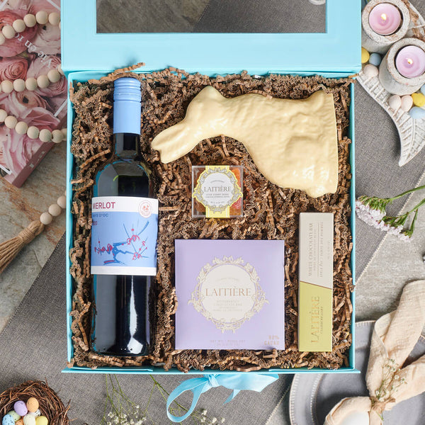 Touch of Spring Easter Gift Box, easter gift, easter, wine gift, wine, chocolate gift, chocolate, gourmet gift, gourmet, candy gift, candy