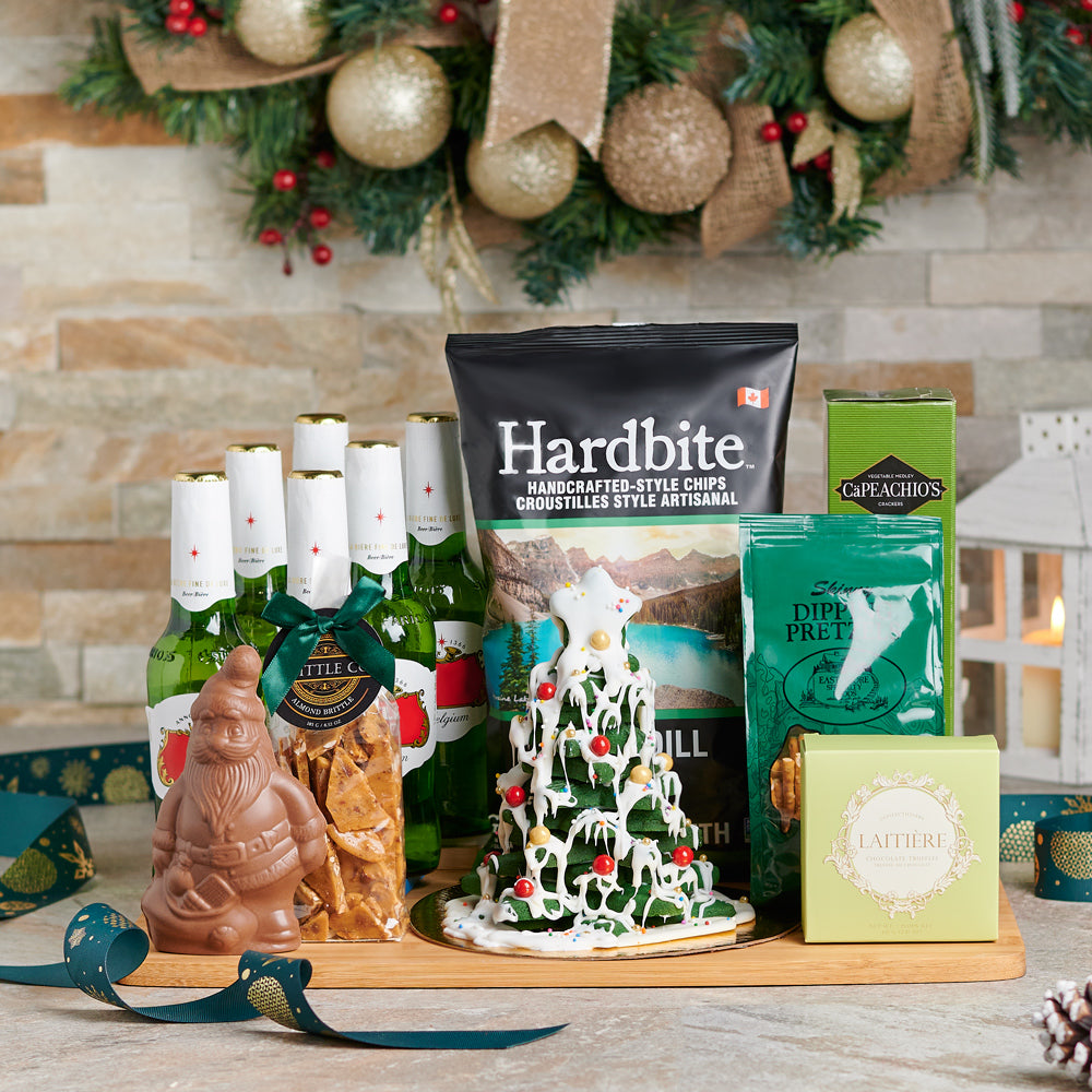 Christmas Beer &amp; Snacks Gift Set, Christmas gift baskets, beer gift baskets, chocolate gift baskets