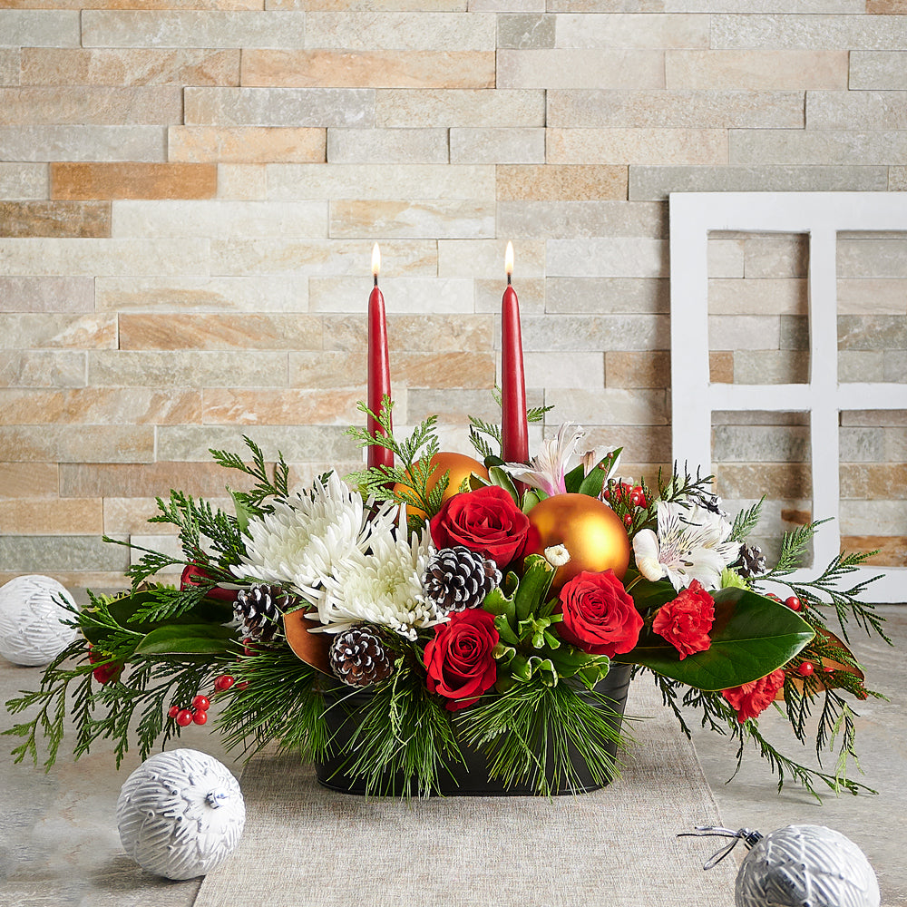 Festive Floral Holiday Arrangement, Christmas Gift Baskets, Christmas Floral Arrangement, Holiday Flower Gifts, Xmas Flower Baskets, Mixed Floral Gifts, Canada Delivery