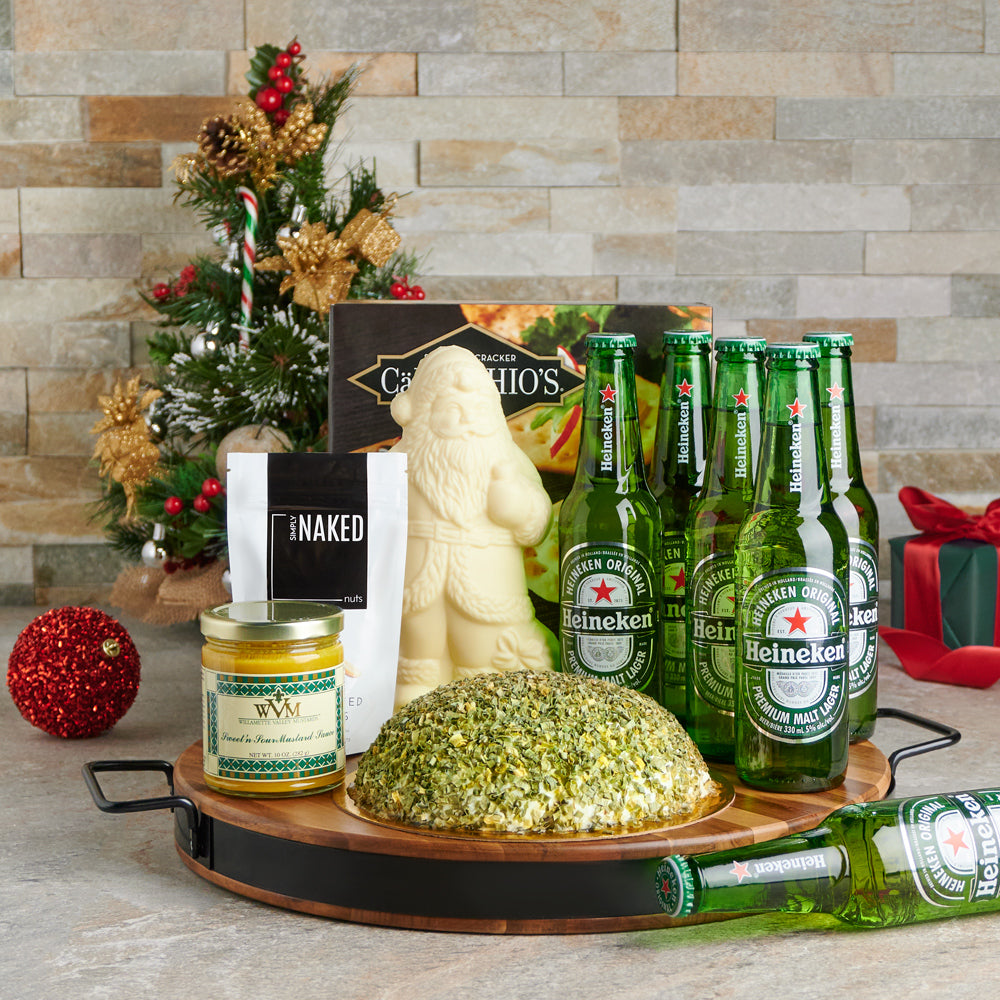 Deluxe Holiday Beer & Cheese Ball Gift Set, Beer Gift Baskets, Gourmet Gift Baskets, Chocolate Gift Baskets, Christmas Gift Baskets, Xmas Gift Set, Beer, Nuts, Cheeseball, Chocolate, Crackers, Canada Delivery