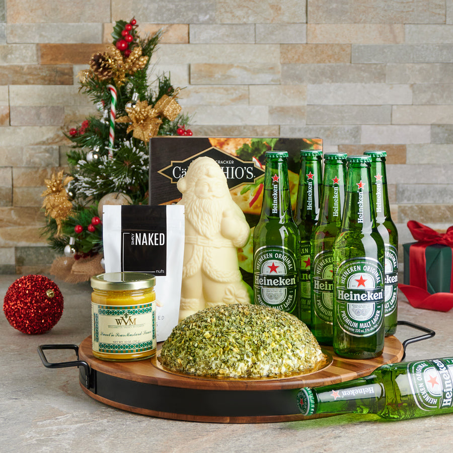 Deluxe Holiday Beer & Cheese Ball Gift Set, Beer Gift Baskets, Gourmet Gift Baskets, Chocolate Gift Baskets, Christmas Gift Baskets, Xmas Gift Set, Beer, Nuts, Cheeseball, Chocolate, Crackers, Canada Delivery