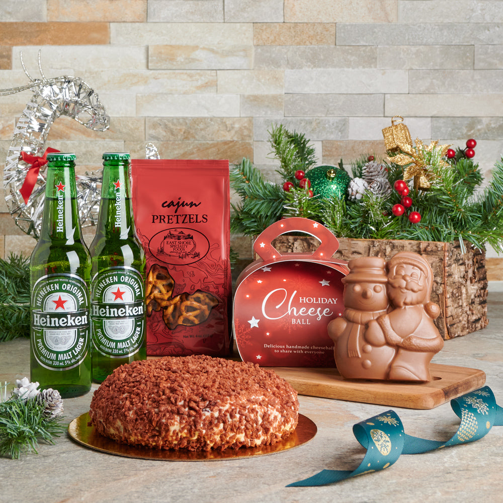 Holiday Beer & Cheese Ball Platter, Beer Gift Baskets, Gourmet Gift Baskets, Cheese Gift Baskets, Christmas Gift Baskets, Xmas Gift Set, Cheeseball, Beer, Pretzels, Chocolate, Canada Delivery