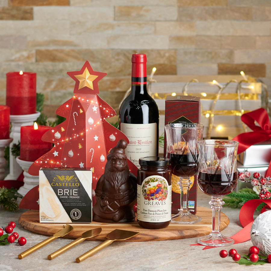 Holiday Wine & Cheese Pairing Gift Set, Christmas Gift Baskets, Wine Gift Baskets, Gourmet Gift Baskets, Chocolate Gift Baskets, Cheese Gift Baskets, Wine, Chocolate Santa, Cheese, Jam, Crackers, Xmas Gifts, Canada Delivery