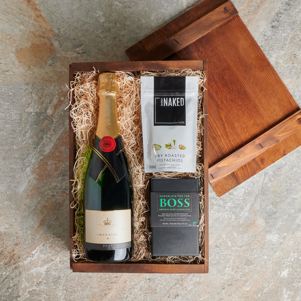 The Champagne & Nuts Gift Crate, Snacks, Champagne Crate, Champagne Gift Baskets, Gourmet Gift Crate, Gourmet Gift Baskets, Canada Delivery