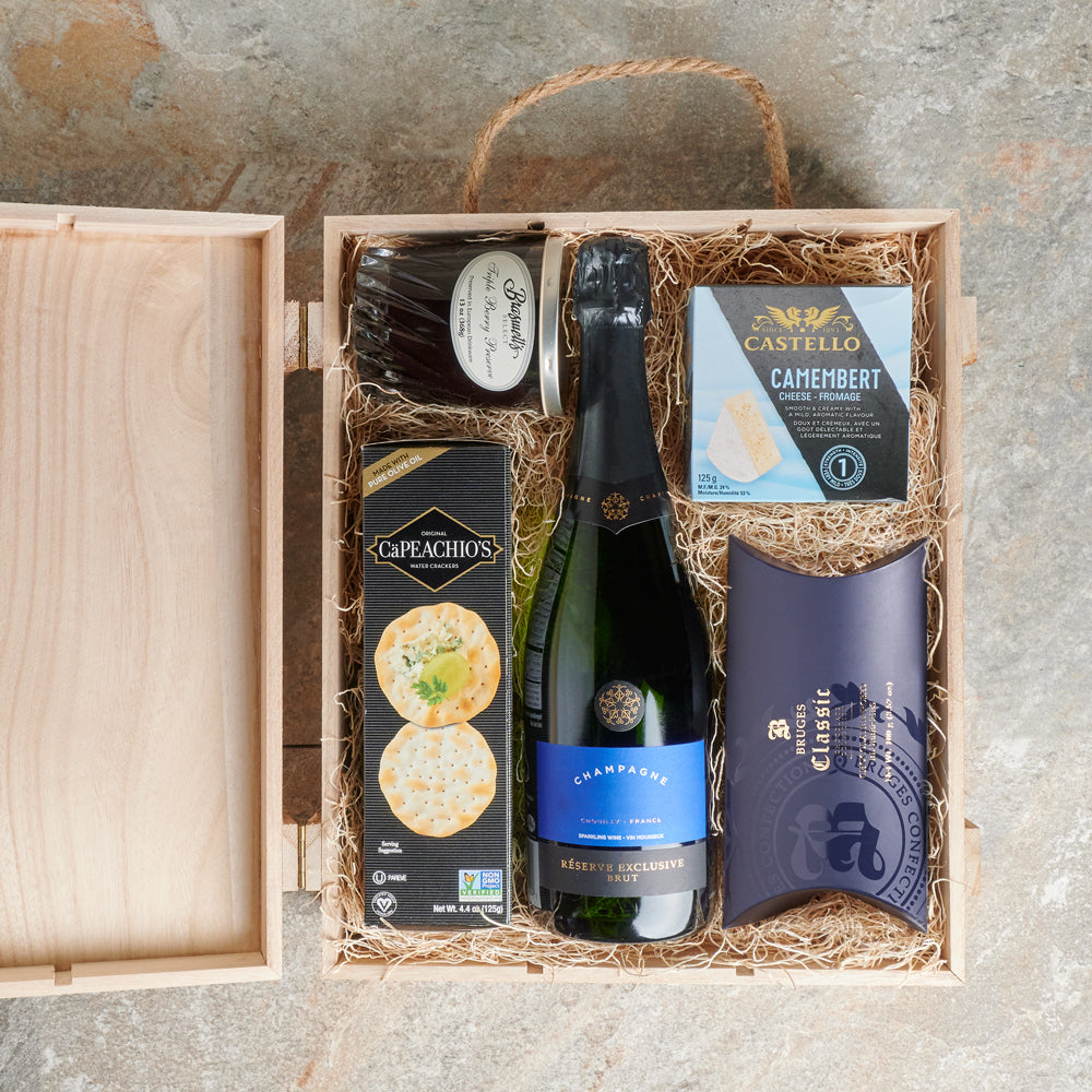 Morningside Champagne Gift Box, Gourmet Gift Baskets, Gourmet Gift Crate, Champagne Gift Baskets, Champagne Gift Crate, Chocolate Gift Baskets, Canada Delivery