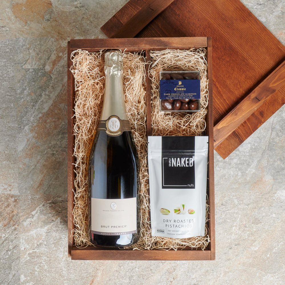 Champagne & Snack Celebration Box, Gourmet Gift Baskets, Gourmet Gift Crate, Champagne Gift Crate, Canada Delivery