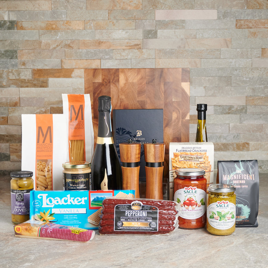 pasta, Meat, Cheese, Champagne, Italian, gourmet gifts, gourmet, Gourmet Gift Basket, gourmet gift basket delivery, delivery gourmet gift basket, gift basket canada, canada gift basket delivery, toronto